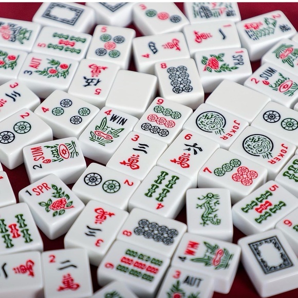 Blue Floral Mahjong Complete Set with Carrying Case - Picture 11 of 13